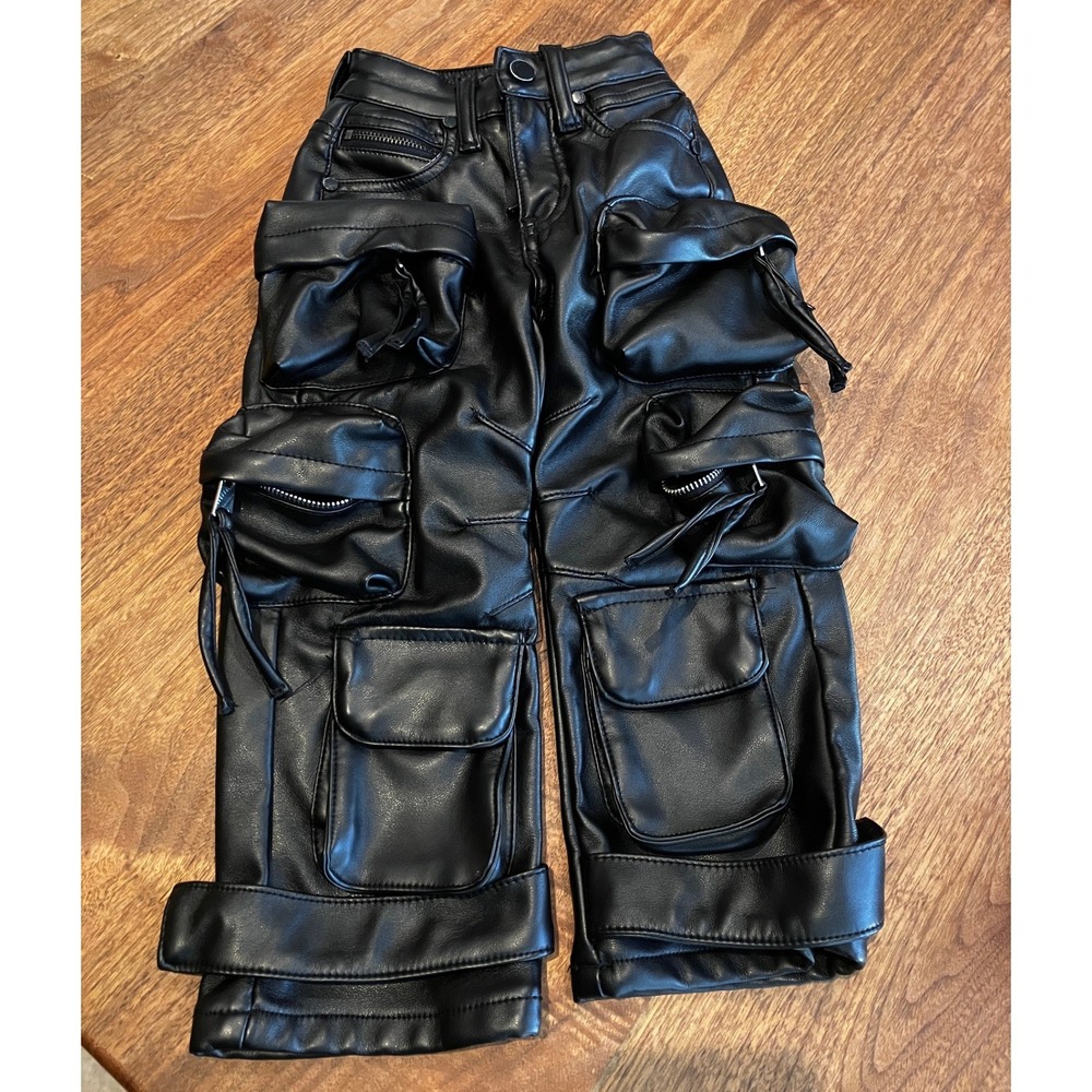 Rockstar Original Toddler Black Faux Leather Cargo Pants 2T Boys Moto Costume